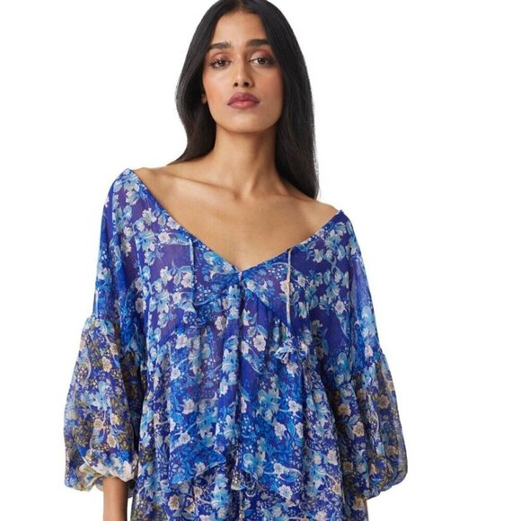 Misa Los Angeles‎ Joa Lapis Ombre Blue Floral Chiffon Blouse Multiple Sizes New - Picture 6 of 12